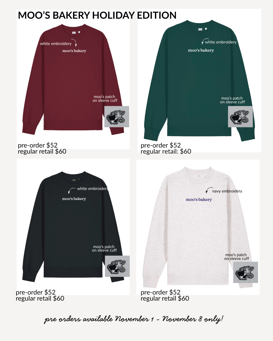 Moo's Bakery Crewneck Pre-Order (Holiday Edition)